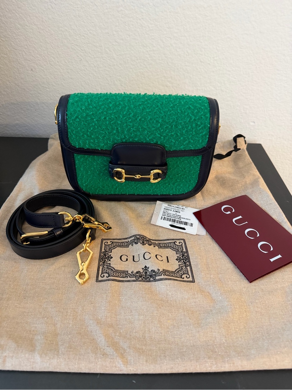 Gucci Casy Wool Azalea Calfskin Mini Horsebit 1955 Handbag NEW - Picture 1 of 16